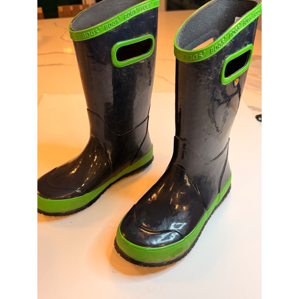 Bogs Kids Rainboot Solid Navy Blue Lime Green Waterproof Boots Youth 2 71326-411
